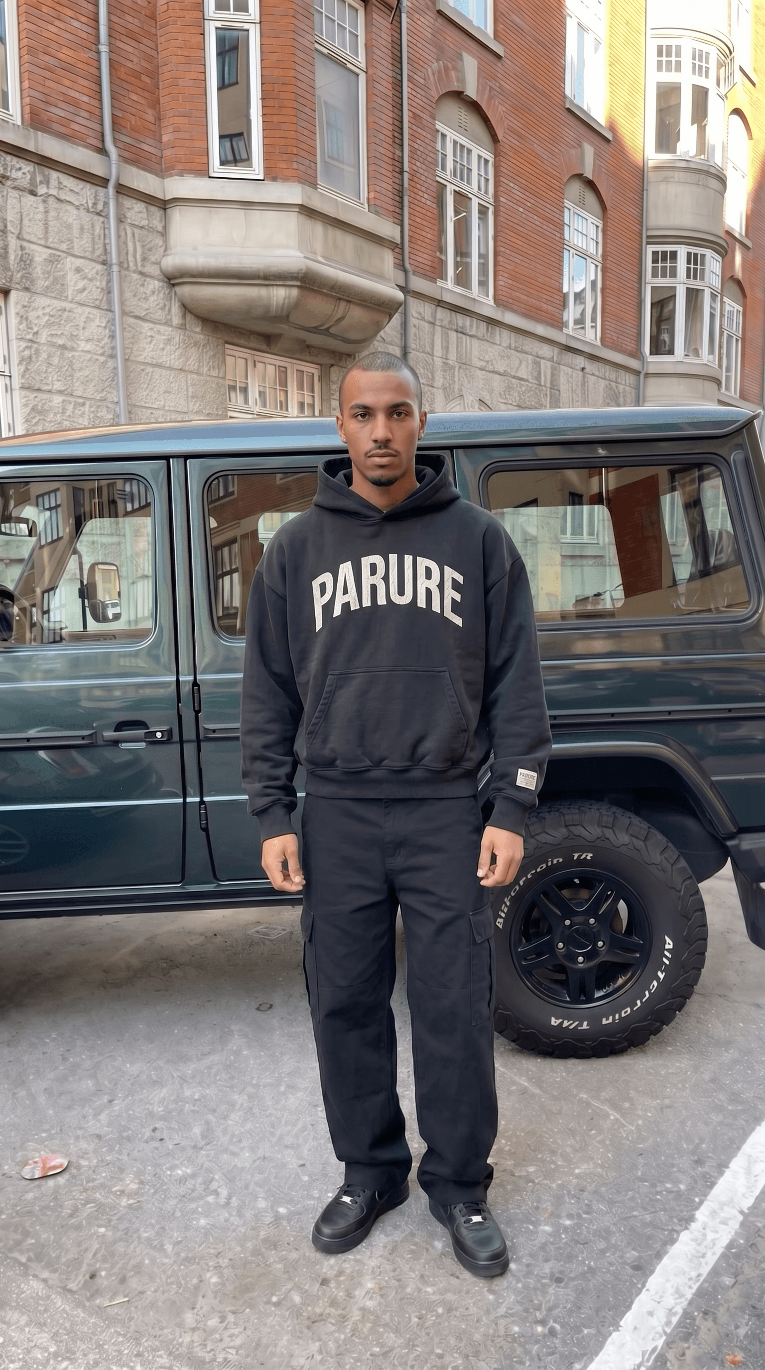 Mannequin en t-shirt oversize crème PARURE, pantalon blanc à bandes noires